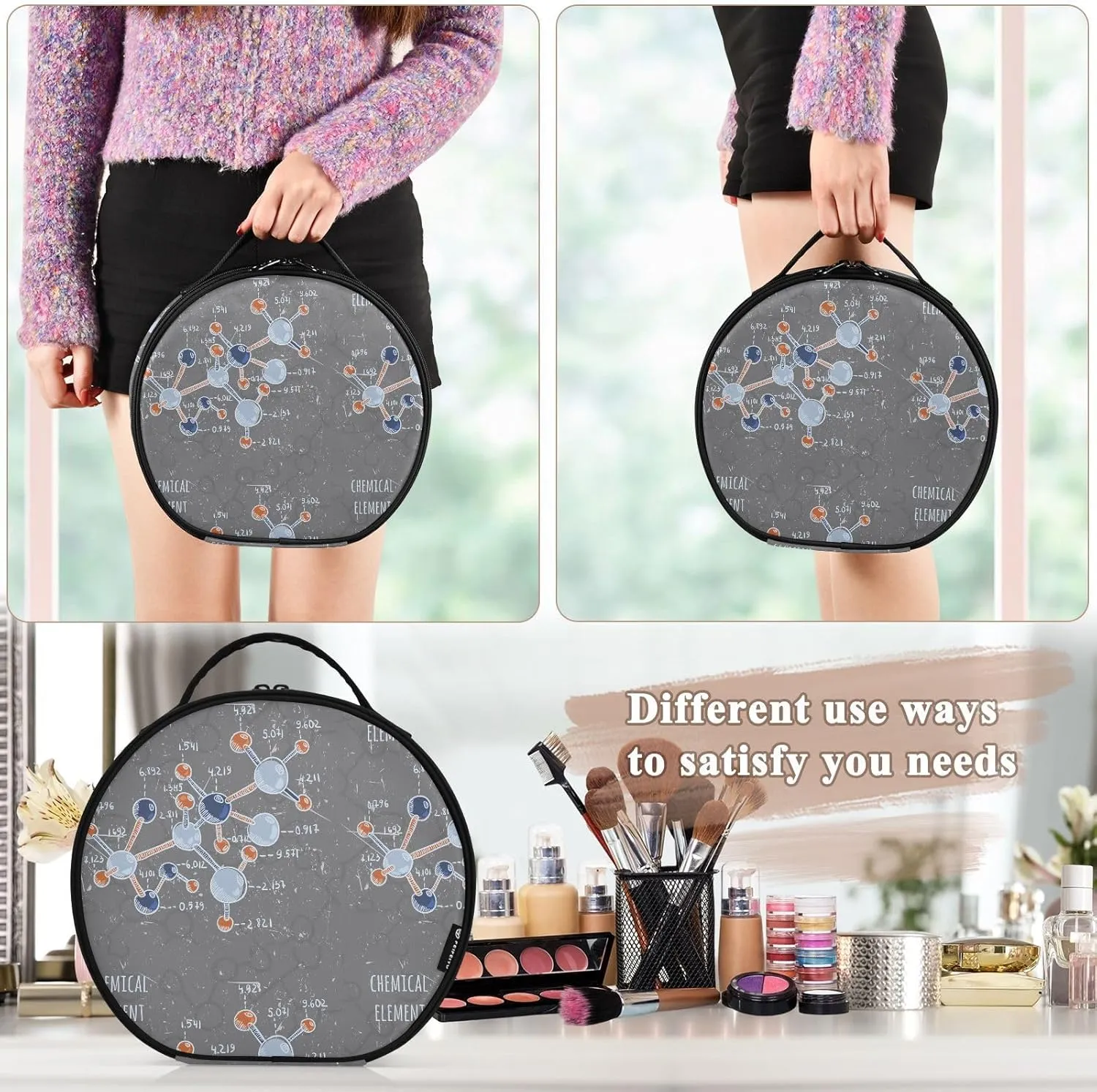 ALAZA Science Chemistry Laboratory with Grunge Travel Makeup Train Case Makeup Cosmetic Case with Adjustable Dividers