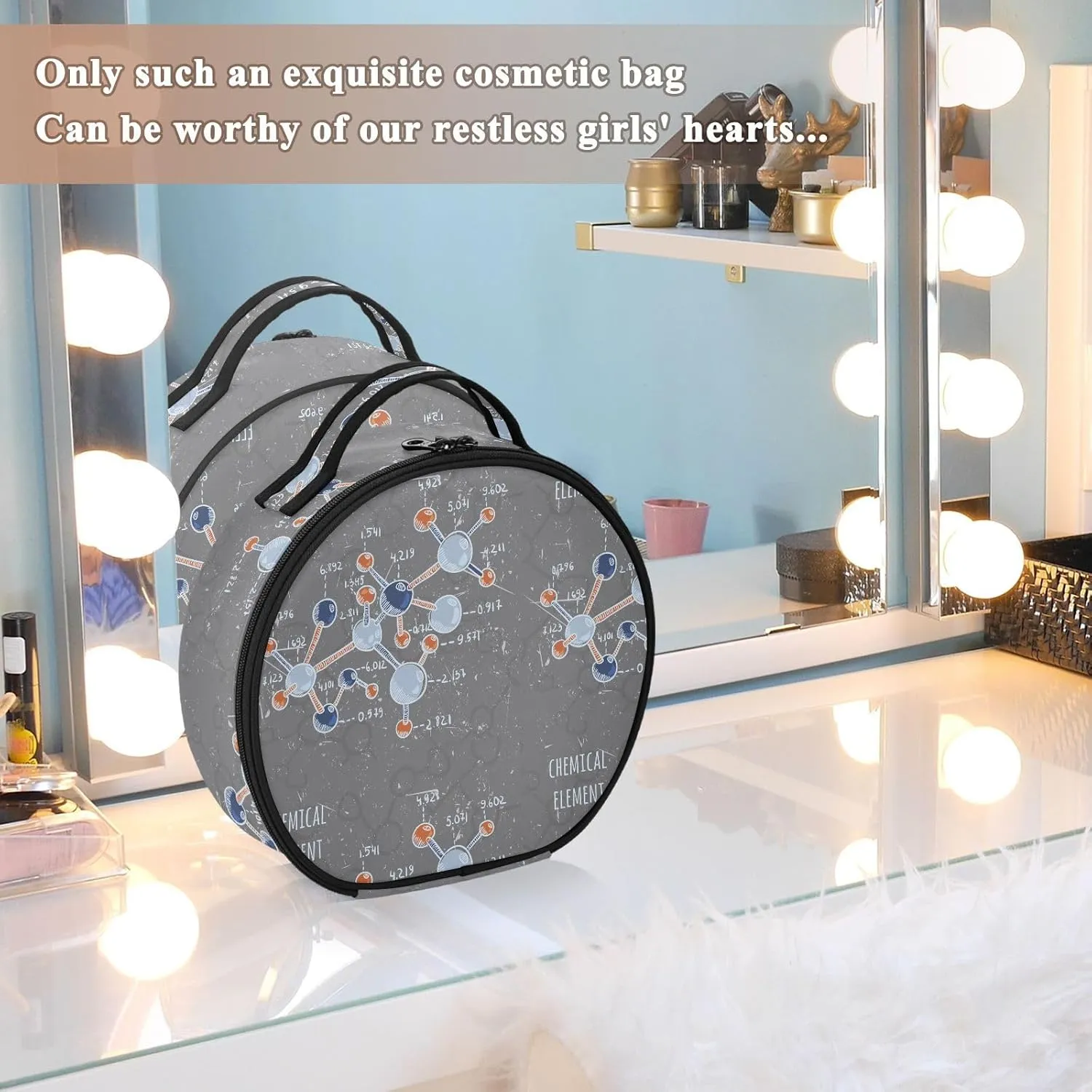 ALAZA Science Chemistry Laboratory with Grunge Travel Makeup Train Case Makeup Cosmetic Case with Adjustable Dividers