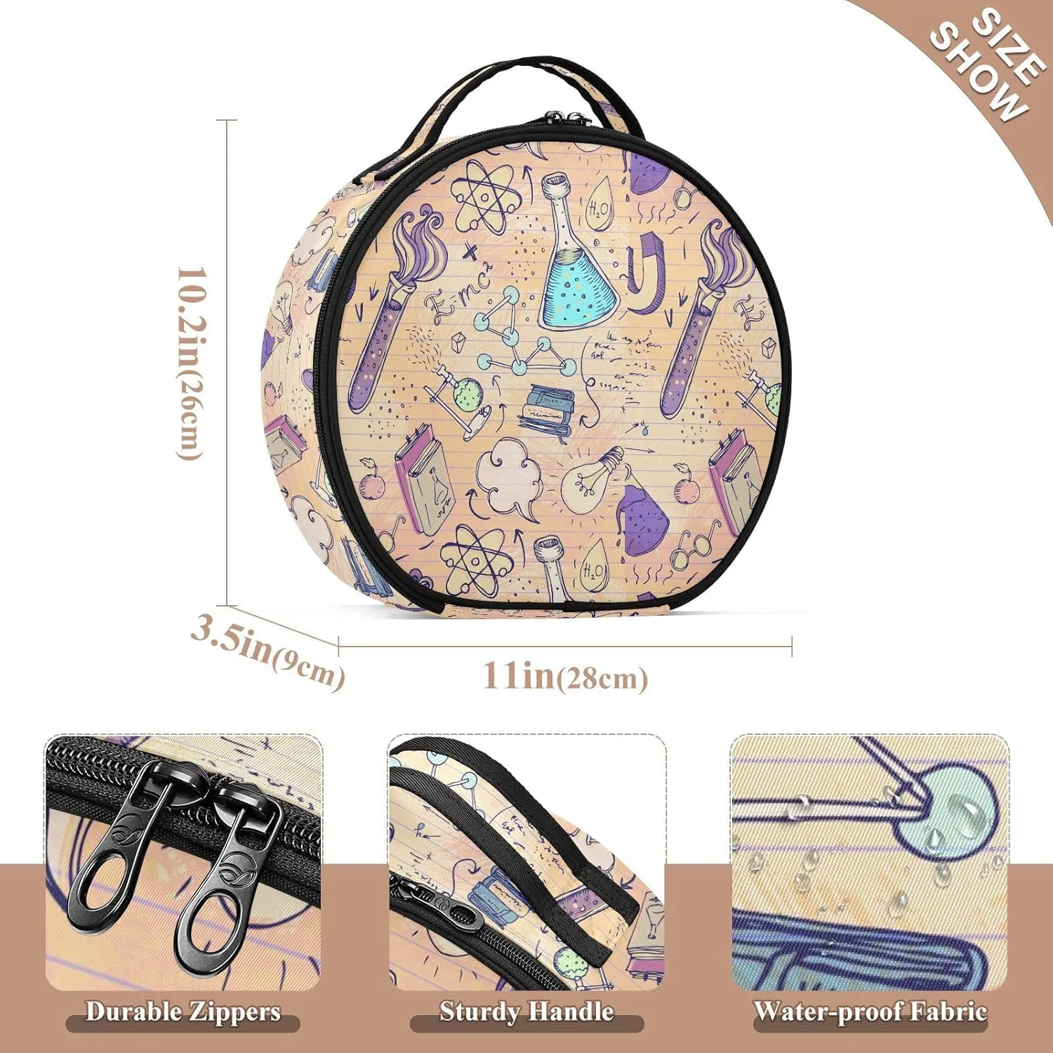 ALAZA Science Lab Objects Biology Geology Alchemy Chemistry Makeup Bag Travel Cosmetic Bag Large Toiletry Organizer