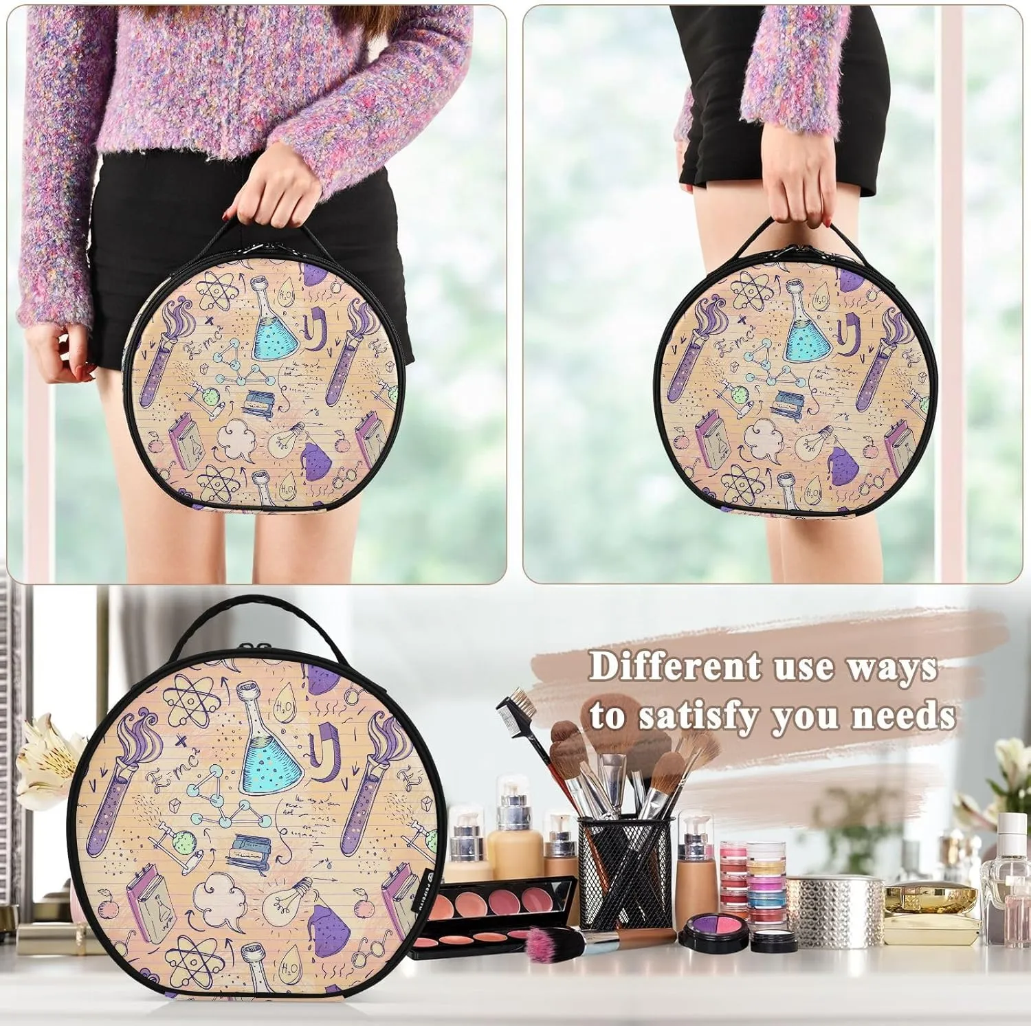 ALAZA Science Lab Objects Biology Geology Alchemy Chemistry Makeup Bag Travel Cosmetic Bag Large Toiletry Organizer
