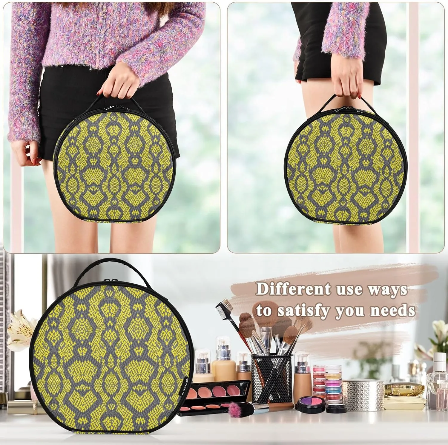 ALAZA Seamless Snake Skin Toiletry Bag Travel Makeup Case Organizer for Women