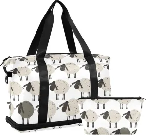 ALAZA Sheeps Cute Travel Duffel Bag for Women Men Sports Gym Bag with Shoe Compartment Tote Weekender Overnight Bag with Wet Pocket for Travel, Gym,Yoga,Swimming