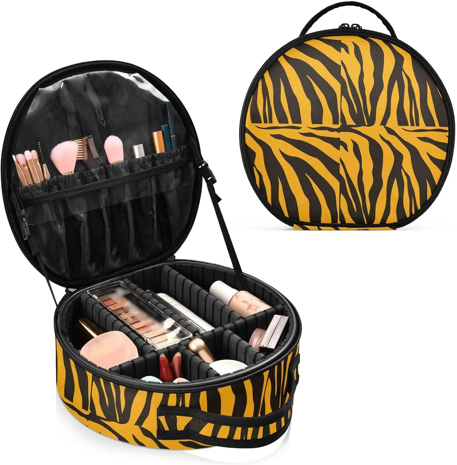 ALAZA Tiger Stripe Animal Skin Travel Makeup Train Case Makeup Cosmetic Case with Adjustable Dividers