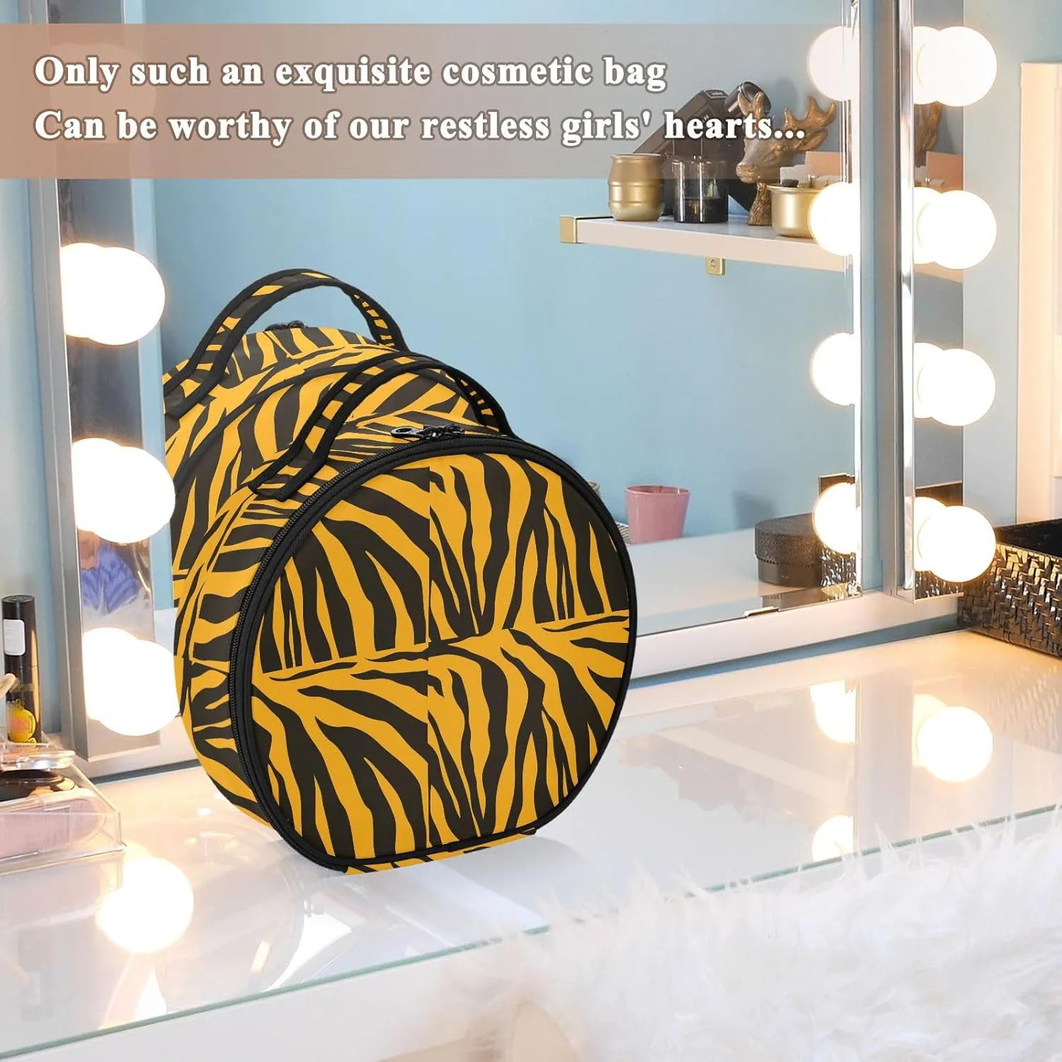 ALAZA Tiger Stripe Animal Skin Travel Makeup Train Case Makeup Cosmetic Case with Adjustable Dividers