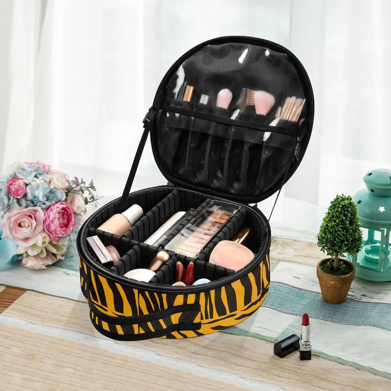 ALAZA Tiger Stripe Animal Skin Travel Makeup Train Case Makeup Cosmetic Case with Adjustable Dividers