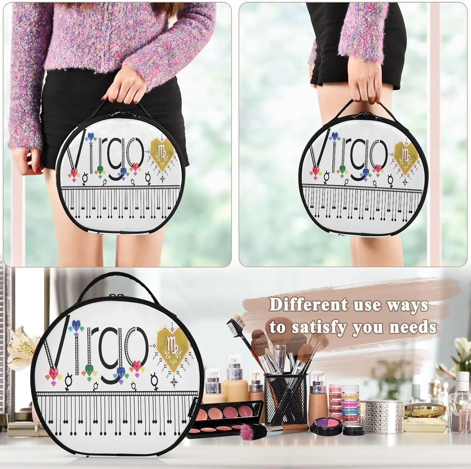 ALAZA Virgo Zodiac Moon Sign Toiletry Bag Travel Makeup Case Organizer for Women