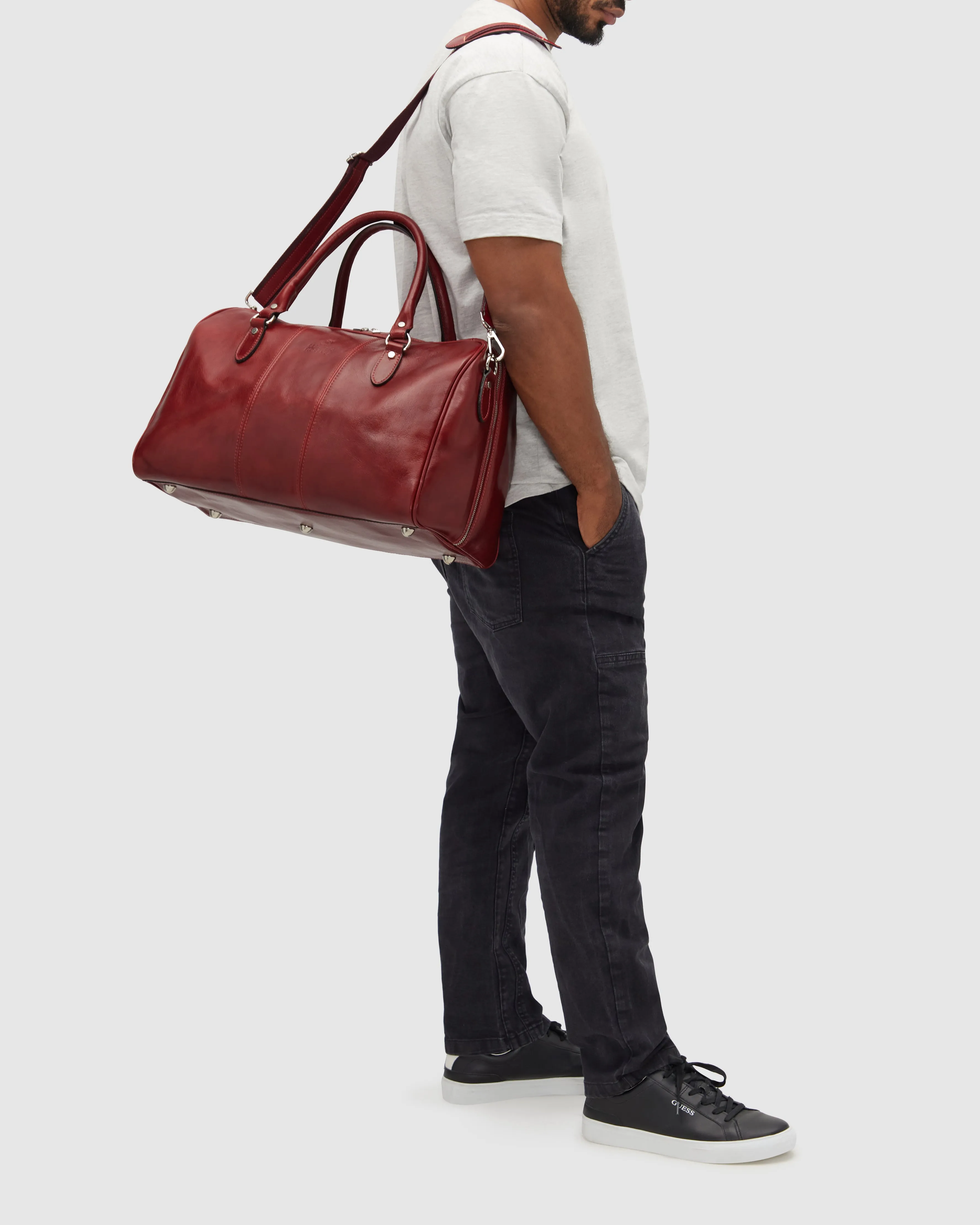 Albertis Piccolo Red Leather Duffle Bag