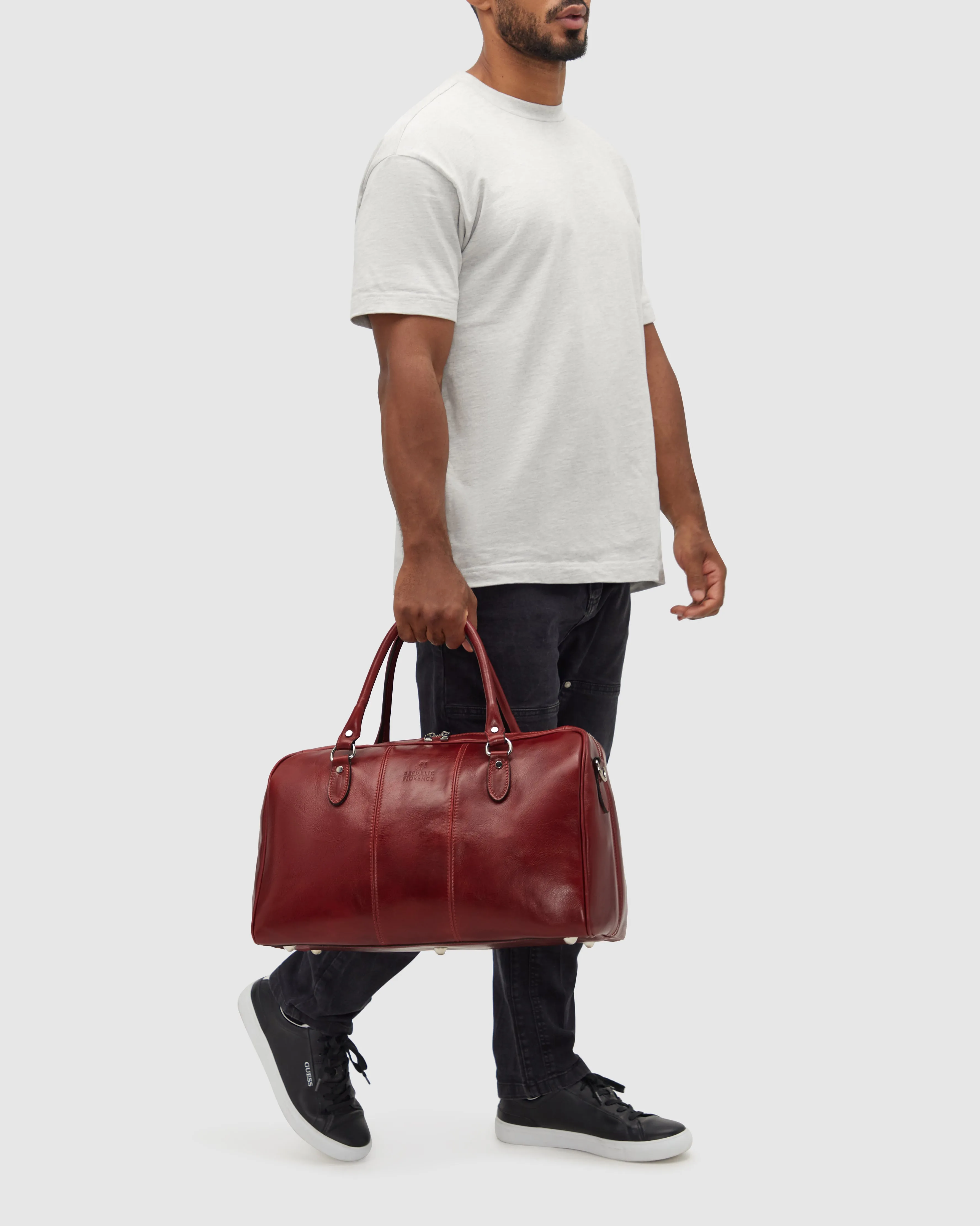 Albertis Piccolo Red Leather Duffle Bag