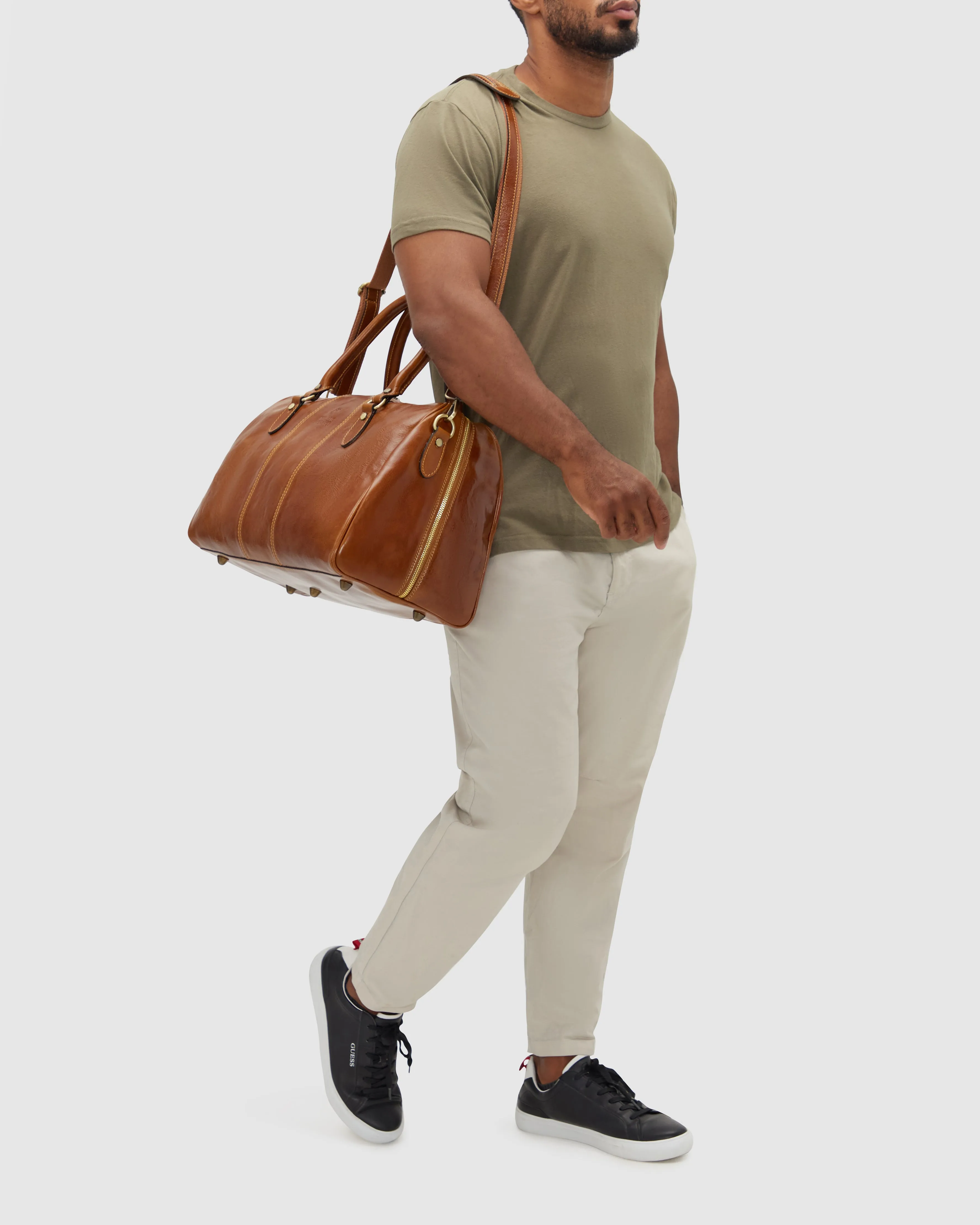 Albertis Piccolo Tan Leather Duffle Bag