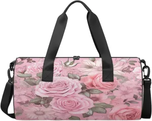 All Pink Rose Garden Sports Duffel Bag with Shoulder Strap, Large Capacity Gym Bag with Shoe Compartment, Water Resistant Travel Duffle Bag for Men Women Travel, Sports (17.6x9x9 Inch)
