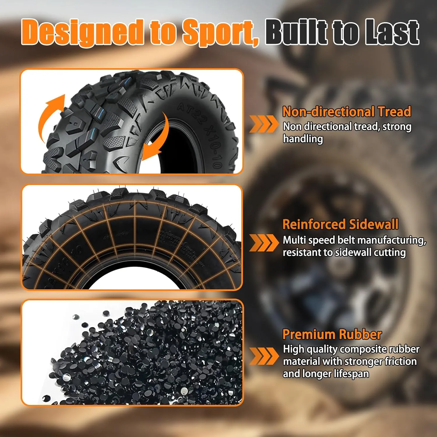 All Terrain Tires 23x7-10 ATV UTV Trail Sand Mud Off-Road Tire, 4-Ply Tubeless, Set of 2
