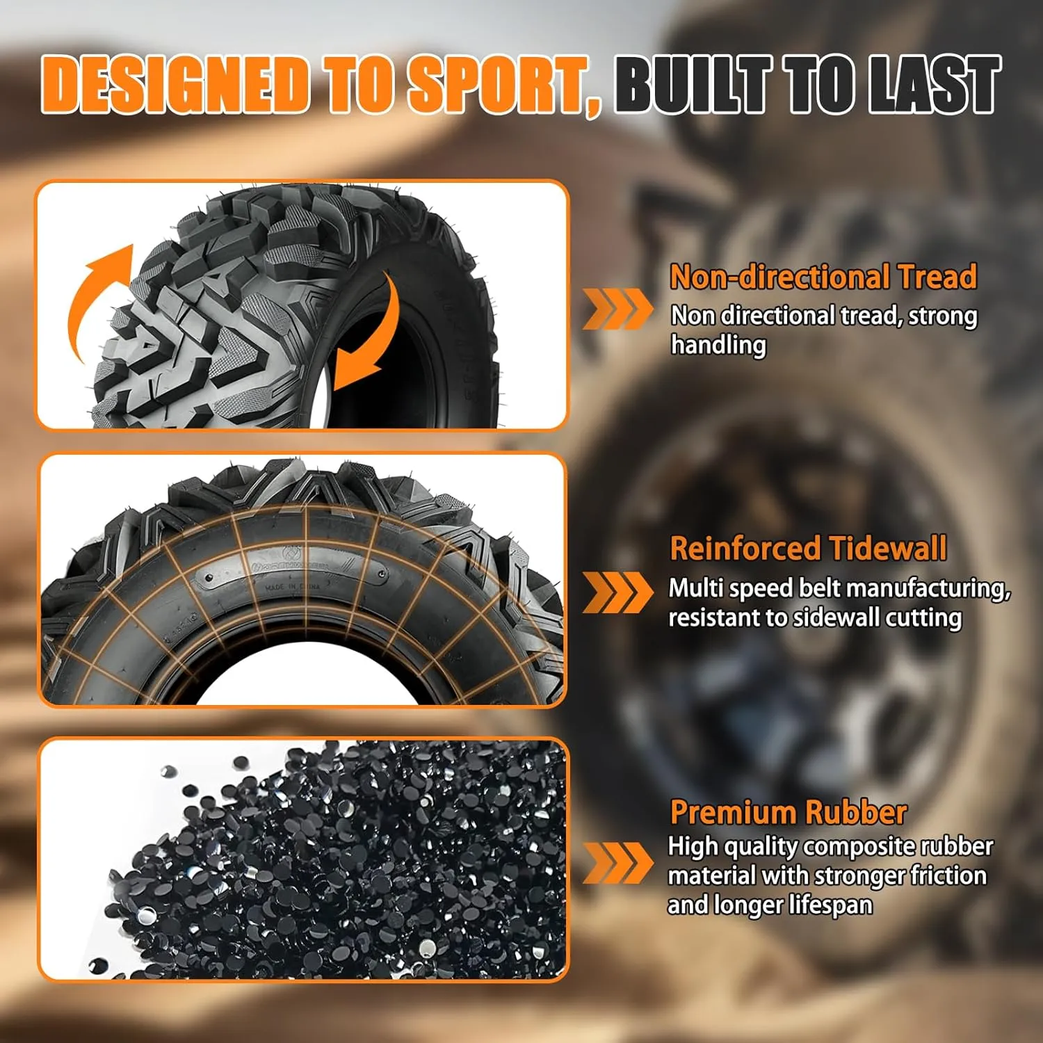 All Terrain Tires 26x11-14 ATV UTV Trail Sand Mud Off-Road Tire, 6-Ply Tubeless, Set of 2