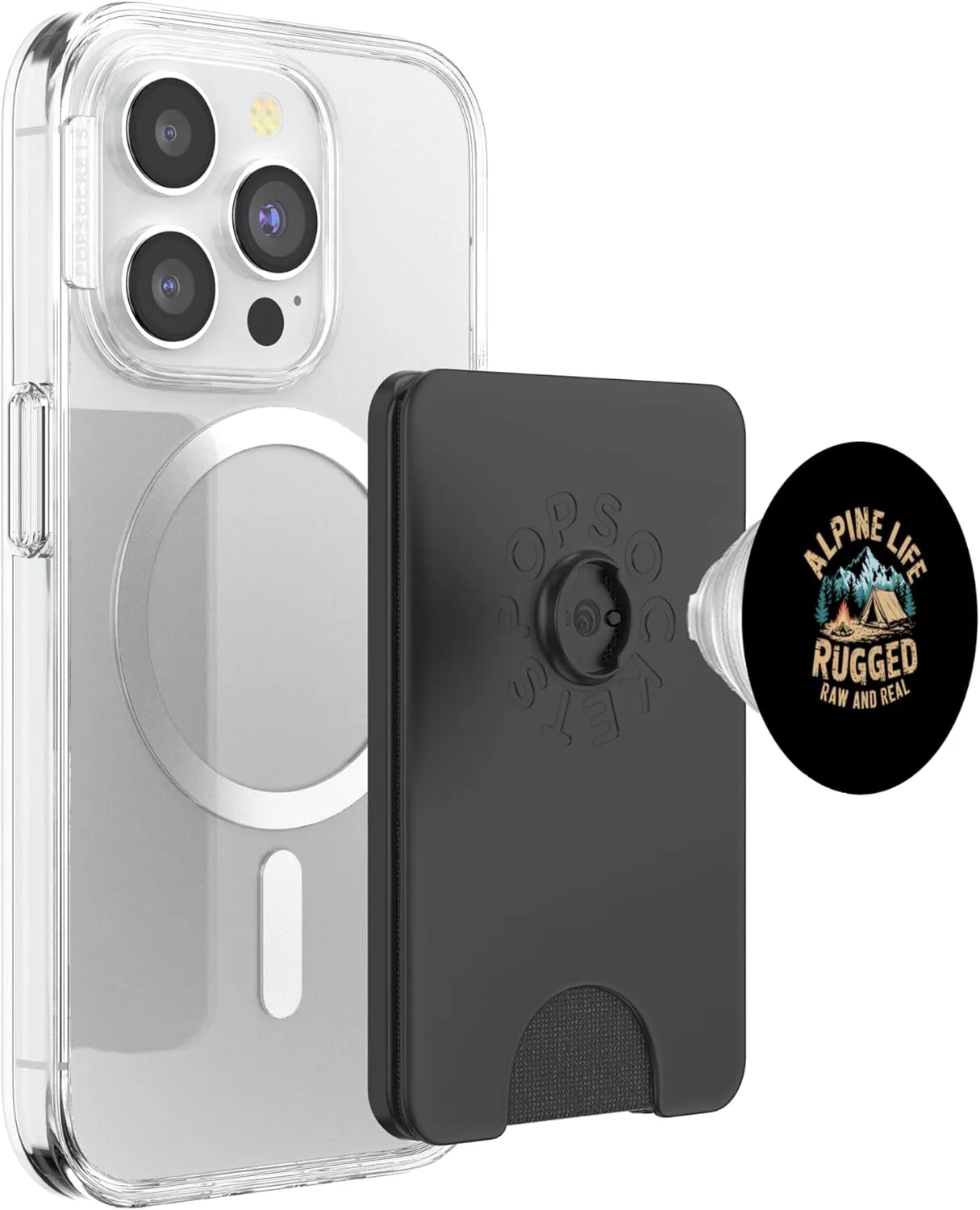 Alpine Camping Life Rugged Raw And Real Outdoor Adventure PopSockets PopWallet for MagSafe