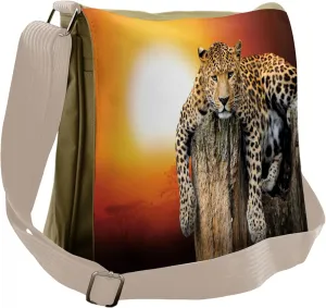 Ambesonne African Messenger Bag, Savannah Leopard on Tree, Unisex Cross-body
