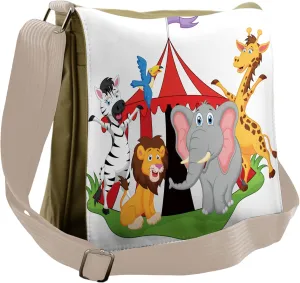 Ambesonne Animal Messenger Bag, Circus Tent Giraffe Mime, Unisex Cross-body