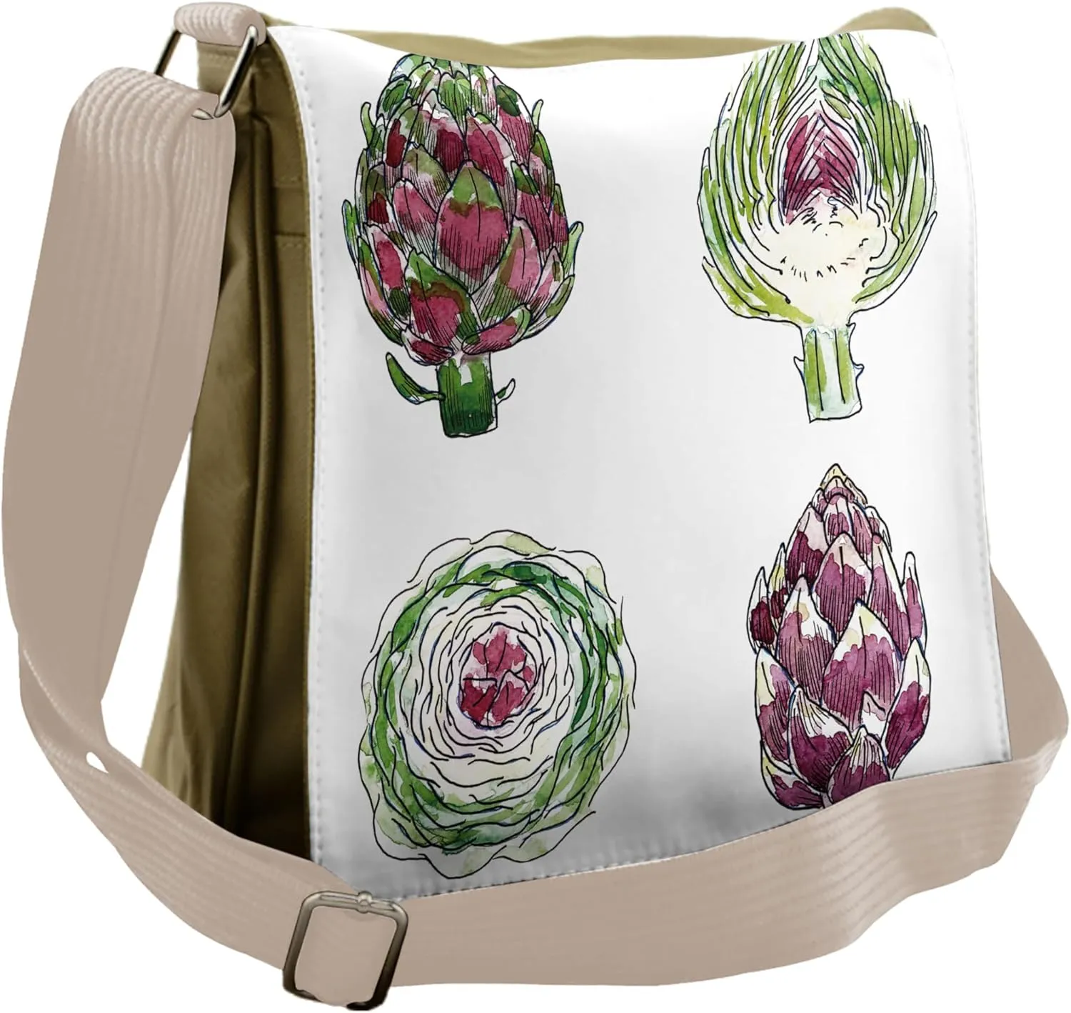 Ambesonne Artichoke Messenger Bag, Vegetables Diet Food, Unisex Cross-body