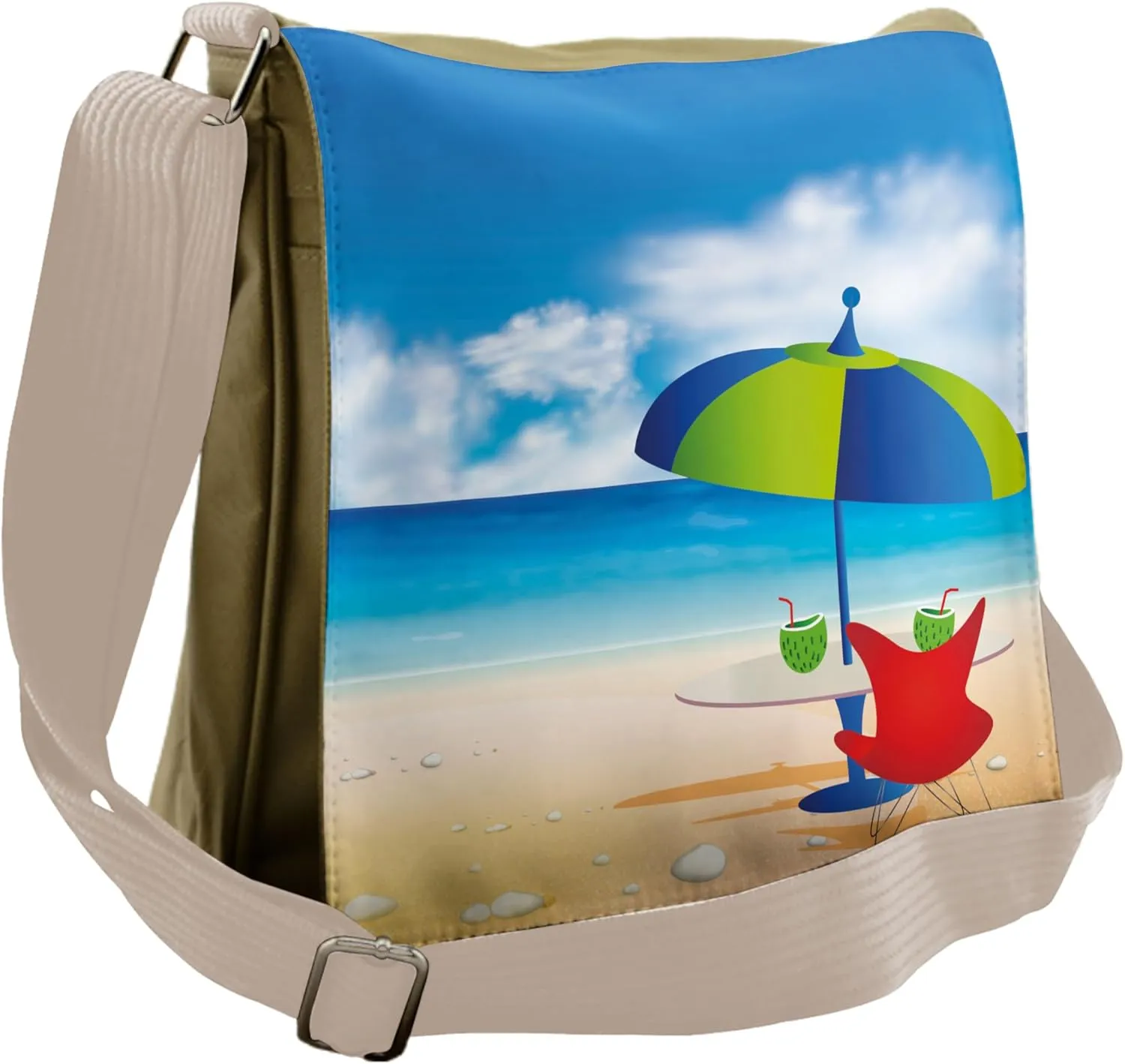 Ambesonne Beach Messenger Bag, Relaxing Scene Umbrella, Unisex Cross-body