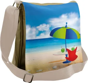 Ambesonne Beach Messenger Bag, Relaxing Scene Umbrella, Unisex Cross-body