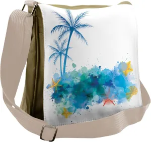 Ambesonne Beach Messenger Bag, Seashells Blue Palm Art, Unisex Cross-body