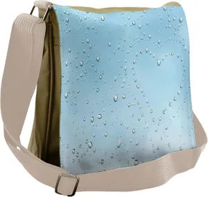 Ambesonne Blue Messenger Bag, Heart from Droplets Rain, Unisex Cross-body