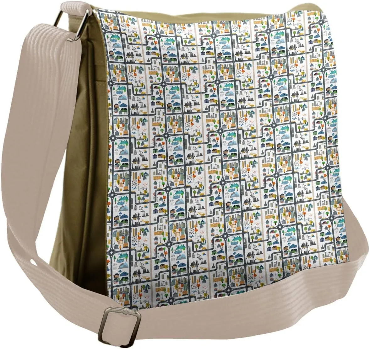 Ambesonne Car Race Track Messenger Bag, Cityscape Road, Unisex Cross-body