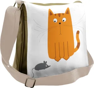 Ambesonne Cartoon Messenger Bag, Kitty Fun Humor, Unisex Cross-body