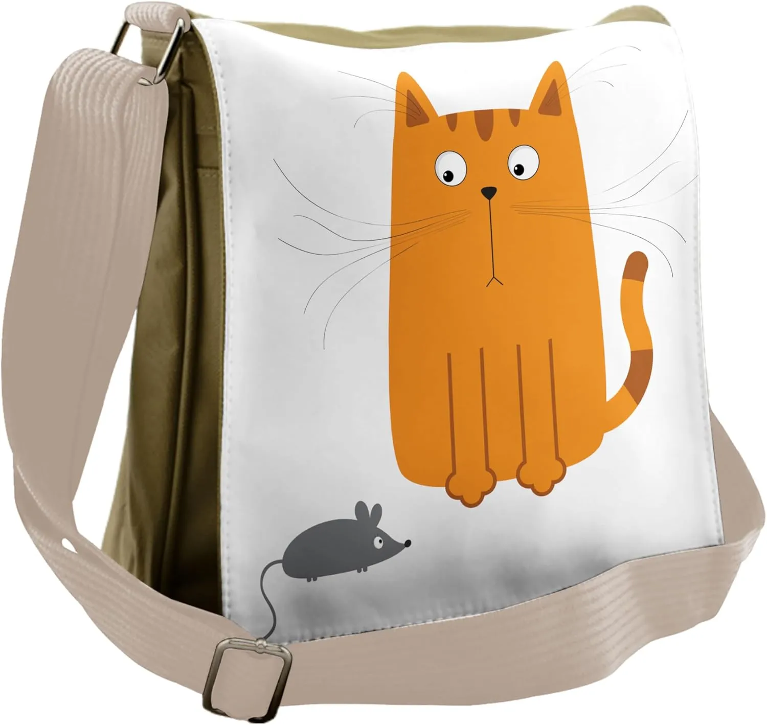Ambesonne Cartoon Messenger Bag, Kitty Fun Humor, Unisex Cross-body