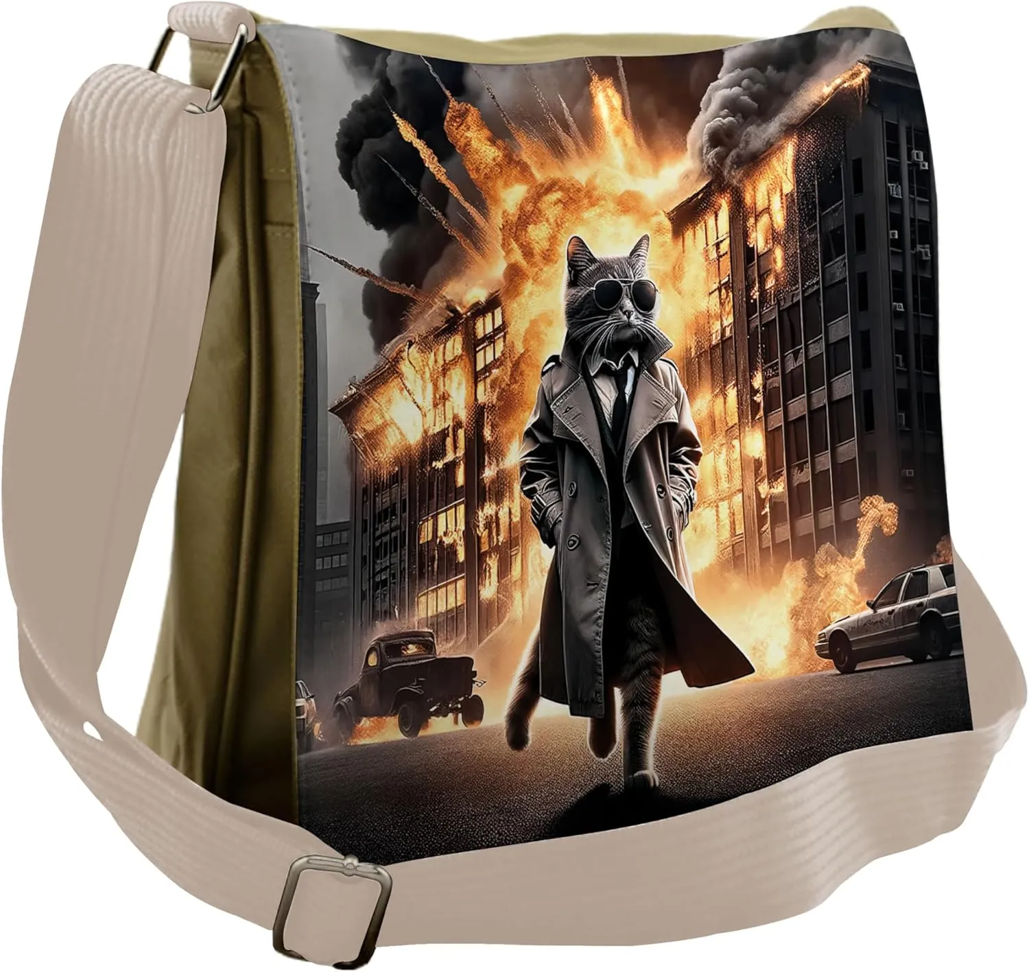 Ambesonne Cat Messenger Bag, Cinematic Humorous Agent Kitty, Unisex Cross-body