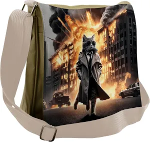 Ambesonne Cat Messenger Bag, Cinematic Humorous Agent Kitty, Unisex Cross-body