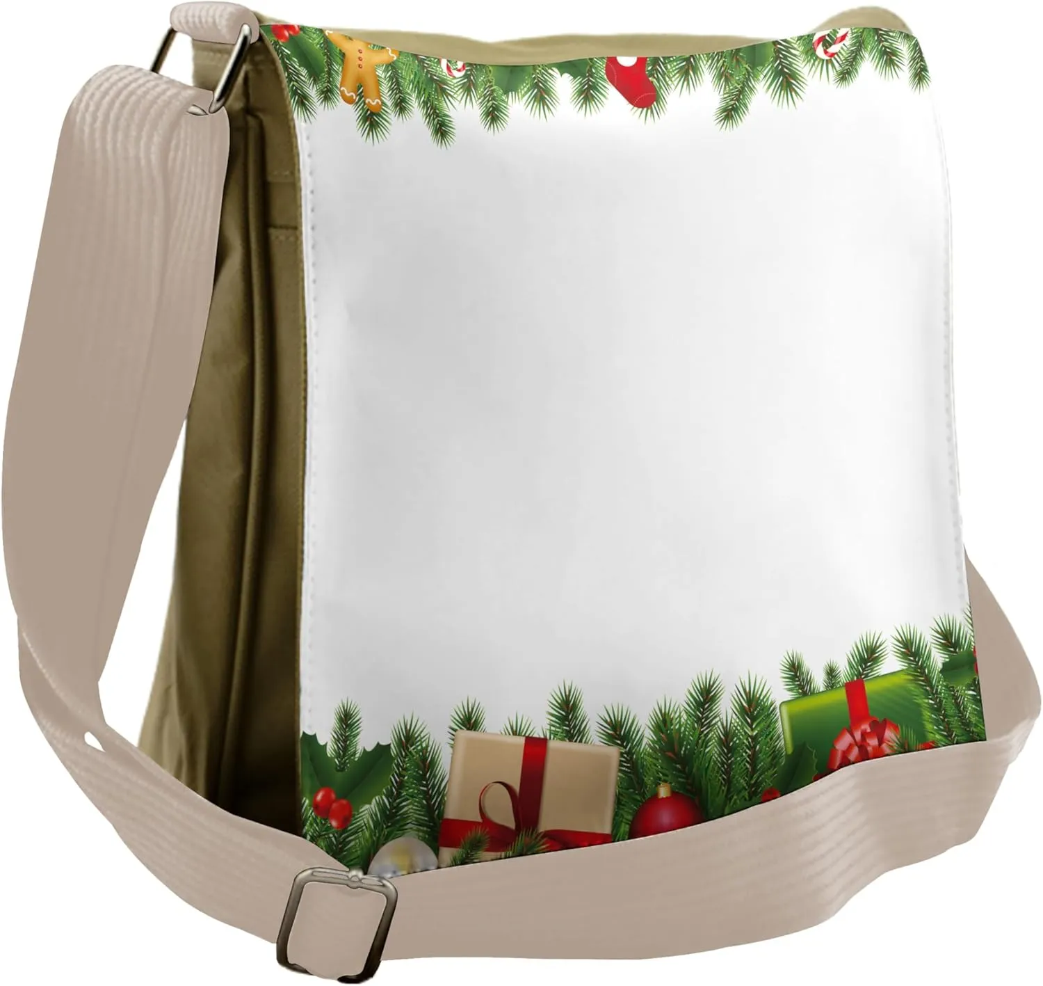 Ambesonne Christmas Messenger Bag, Classic Tree Garland, Unisex Cross-body
