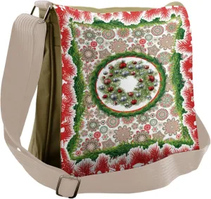 Ambesonne Christmas Messenger Bag, Fir Wreath Ornaments, Unisex Cross-body