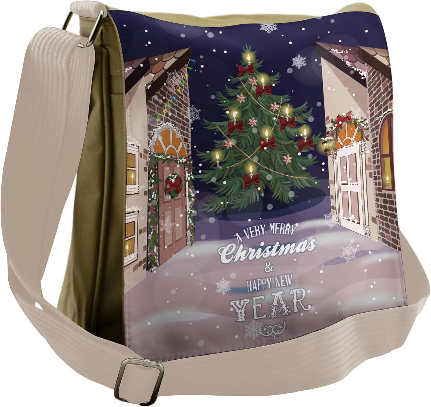 Ambesonne Christmas Messenger Bag, Snowy Streets Carol, Unisex Cross-body