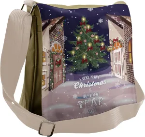 Ambesonne Christmas Messenger Bag, Snowy Streets Carol, Unisex Cross-body
