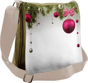 Ambesonne Christmas Messenger Bag, Vivid Fir Twigs Balls, Unisex Cross-body