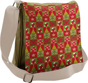 Ambesonne Christmas Messenger Bag, Xmas Eve Ornaments, Unisex Cross-body