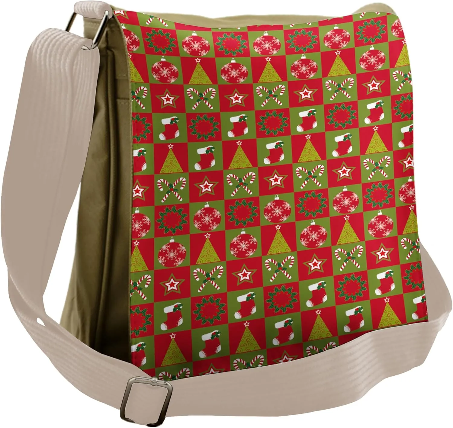 Ambesonne Christmas Messenger Bag, Xmas Eve Ornaments, Unisex Cross-body
