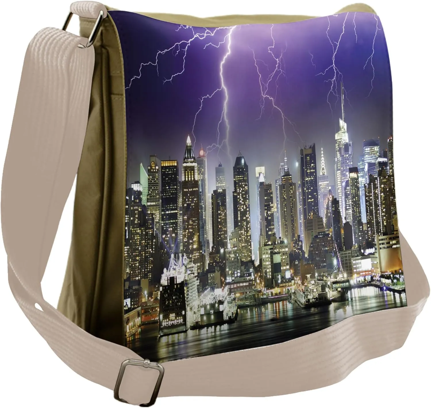 Ambesonne City Messenger Bag, Storm Thunder in New York, Unisex Cross-body