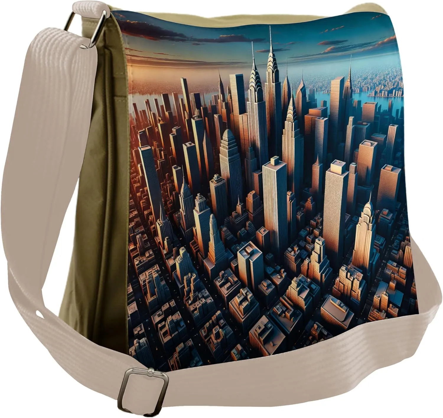 Ambesonne Cityscape Messenger Bag, Manhattan Panorama Urban, Unisex Cross-body