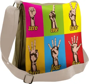 Ambesonne Collage Messenger Bag, Colored Number Hands, Unisex Cross-body