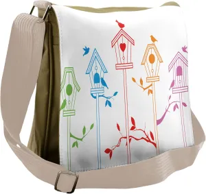 Ambesonne Colorful Messenger Bag, Flying Bird Nest Roof, Unisex Cross-body