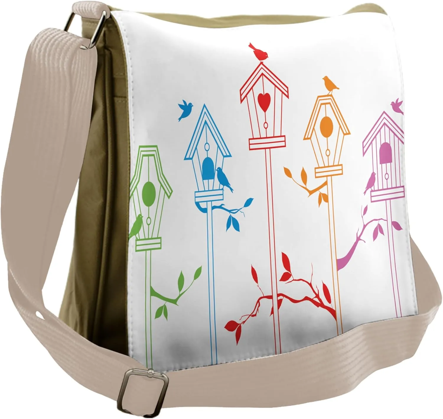 Ambesonne Colorful Messenger Bag, Flying Bird Nest Roof, Unisex Cross-body