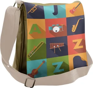 Ambesonne Colorful Messenger Bag, Jazz Equipment Music, Unisex Cross-body