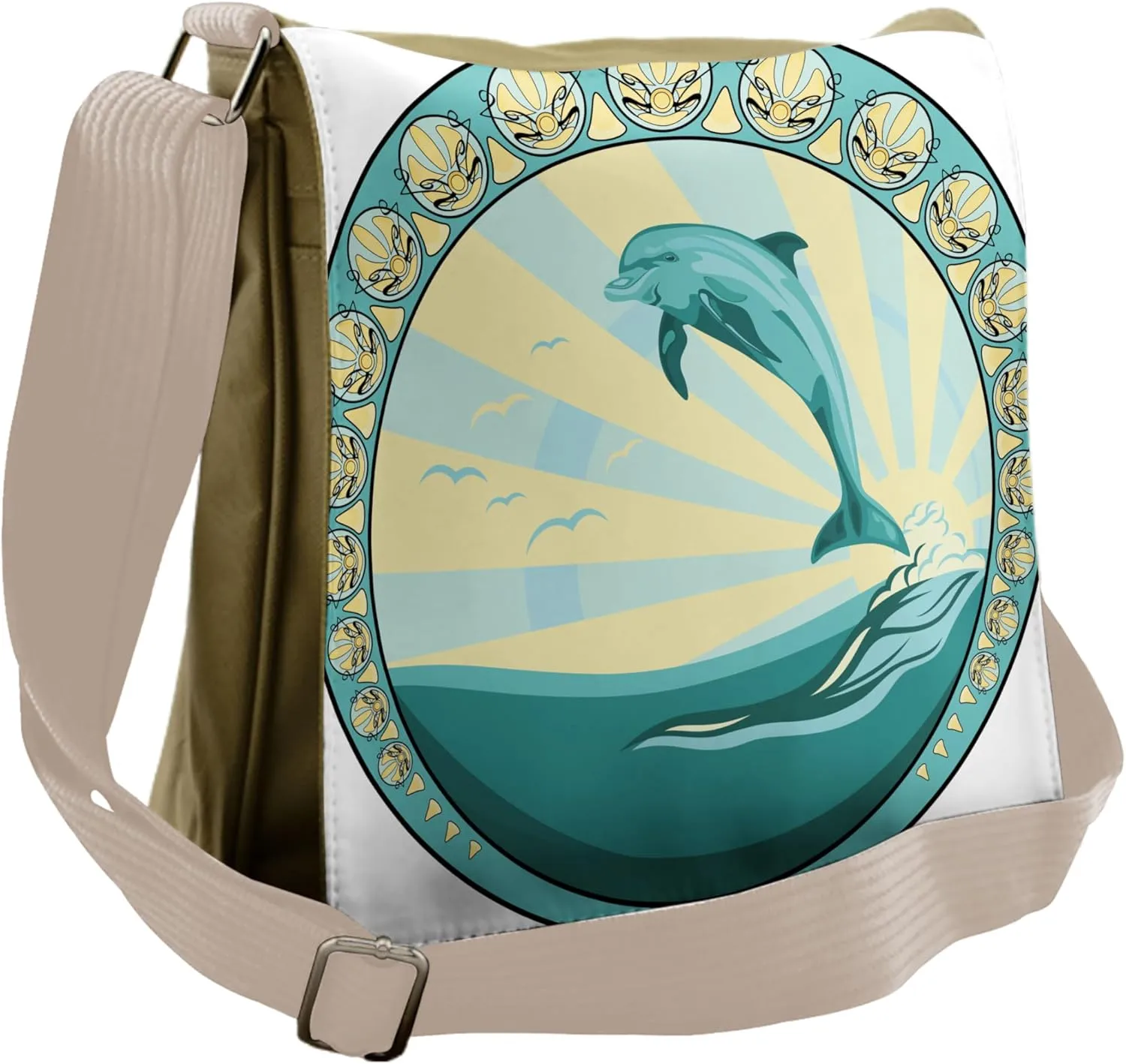 Ambesonne Dolphin Messenger Bag, Mammal Jumping out Sea, Unisex Cross-body