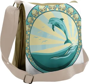 Ambesonne Dolphin Messenger Bag, Mammal Jumping out Sea, Unisex Cross-body