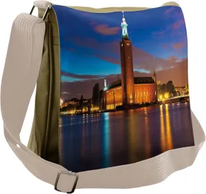 Ambesonne European Messenger Bag, Stockholm Scenic Night, Unisex Cross-body