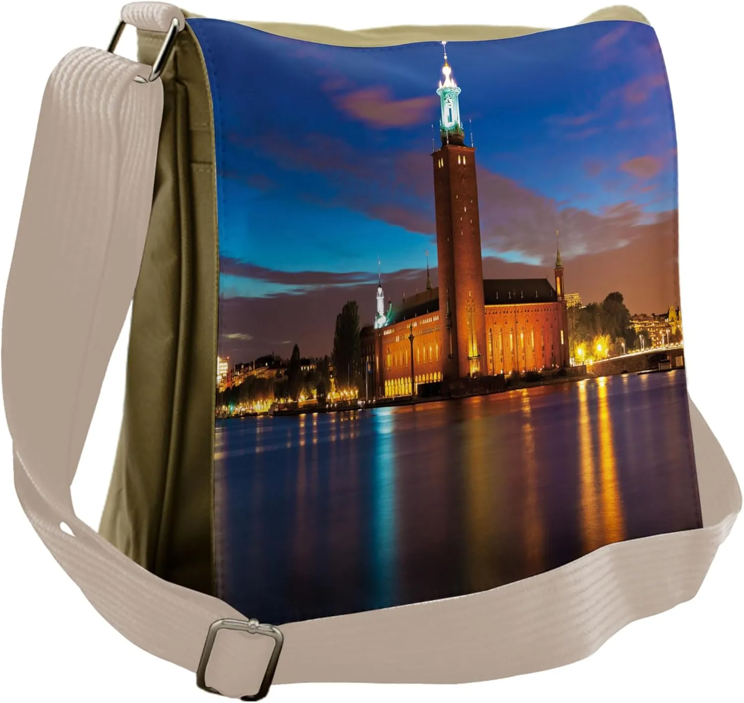Ambesonne European Messenger Bag, Stockholm Scenic Night, Unisex Cross-body