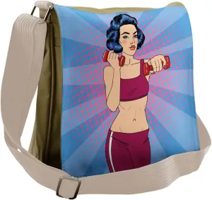 Ambesonne Fitness Messenger Bag, Pop Art Woman Vitality, Unisex Cross-body