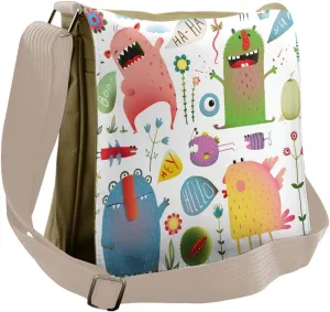 Ambesonne Funny Messenger Bag, Imaginary Creatures Fun, Unisex Cross-body