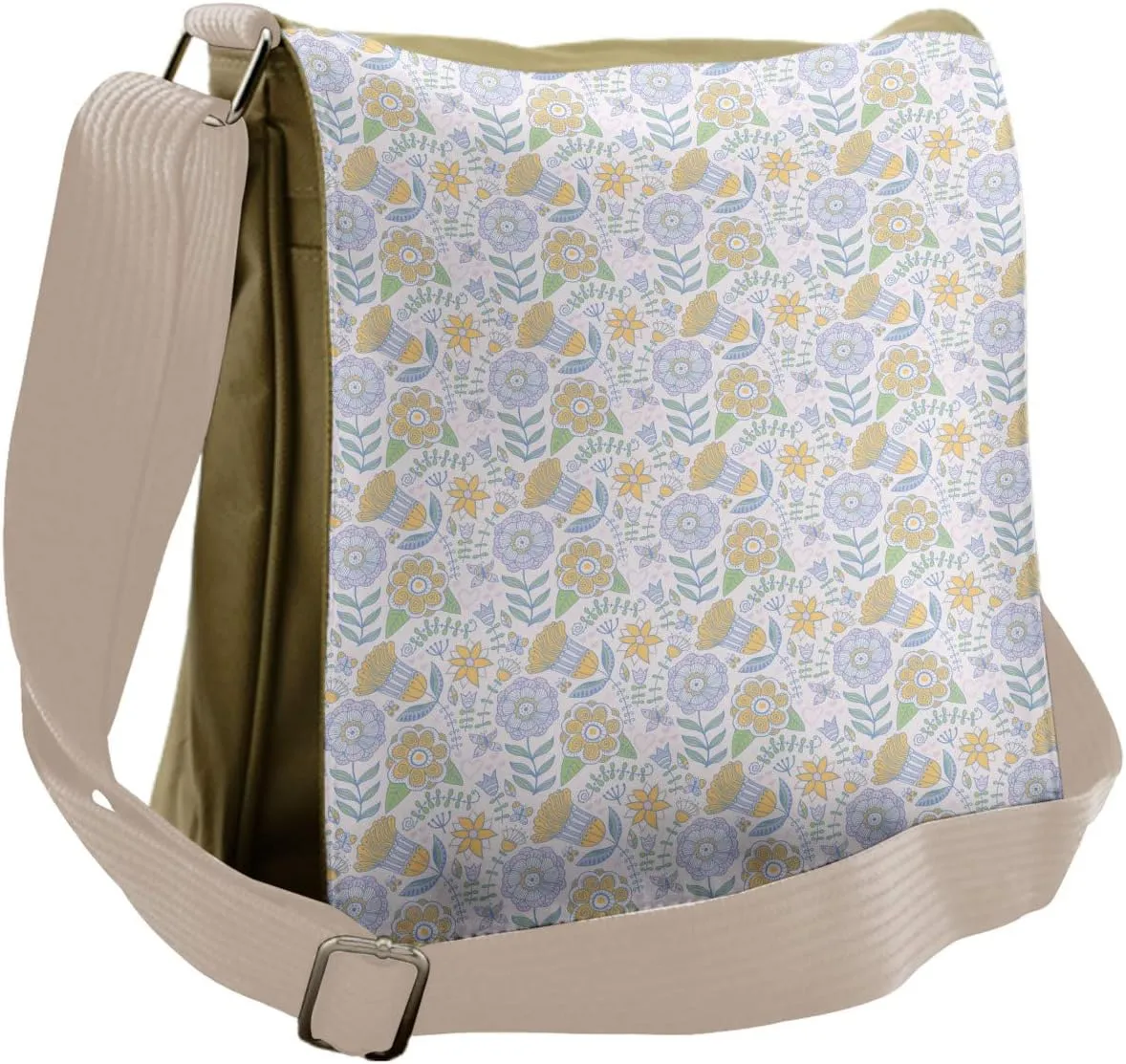 Ambesonne Garden Art Messenger Bag, Doodle Nature Scroll, Unisex Cross-body