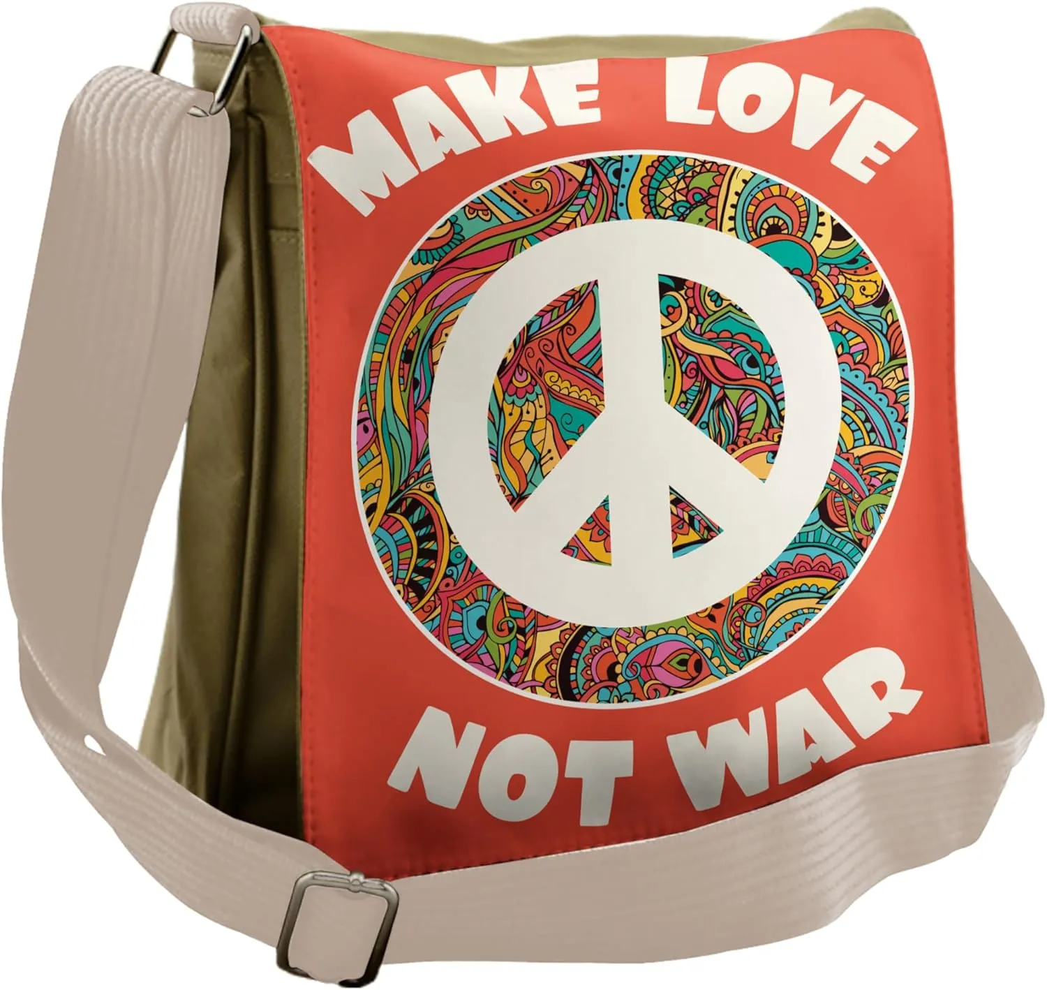 Ambesonne Hippie Messenger Bag, Youth History Politics, Unisex Cross-body